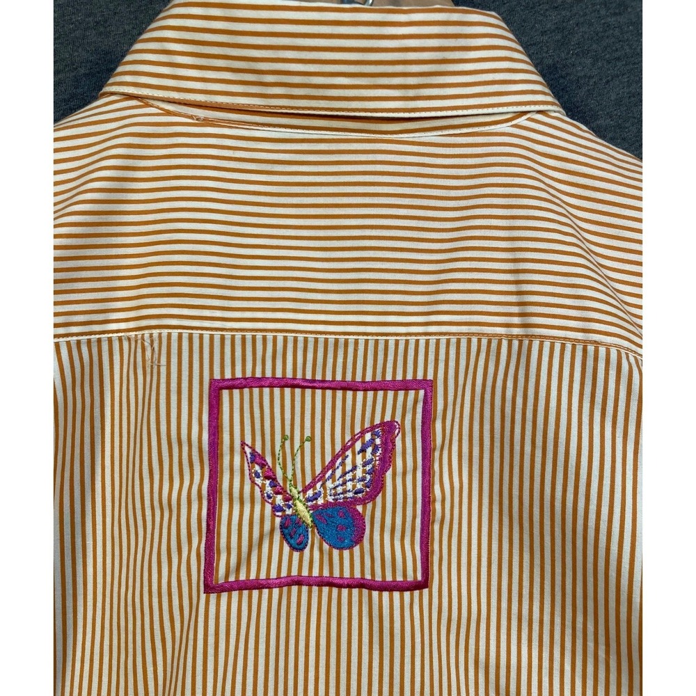 The Quacker Factory Orange Stripe Butterfly Button Up Shirt Women's Small - Picture 9 of 14